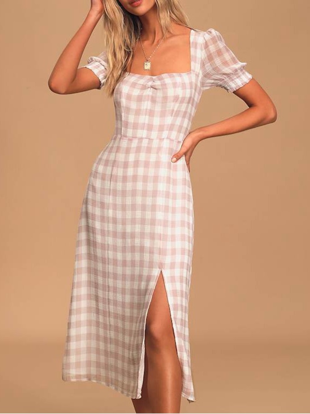 Lulus Soft Side of Love Gingham Midi Dress • XS • Mauve Purple Western Cowgirl